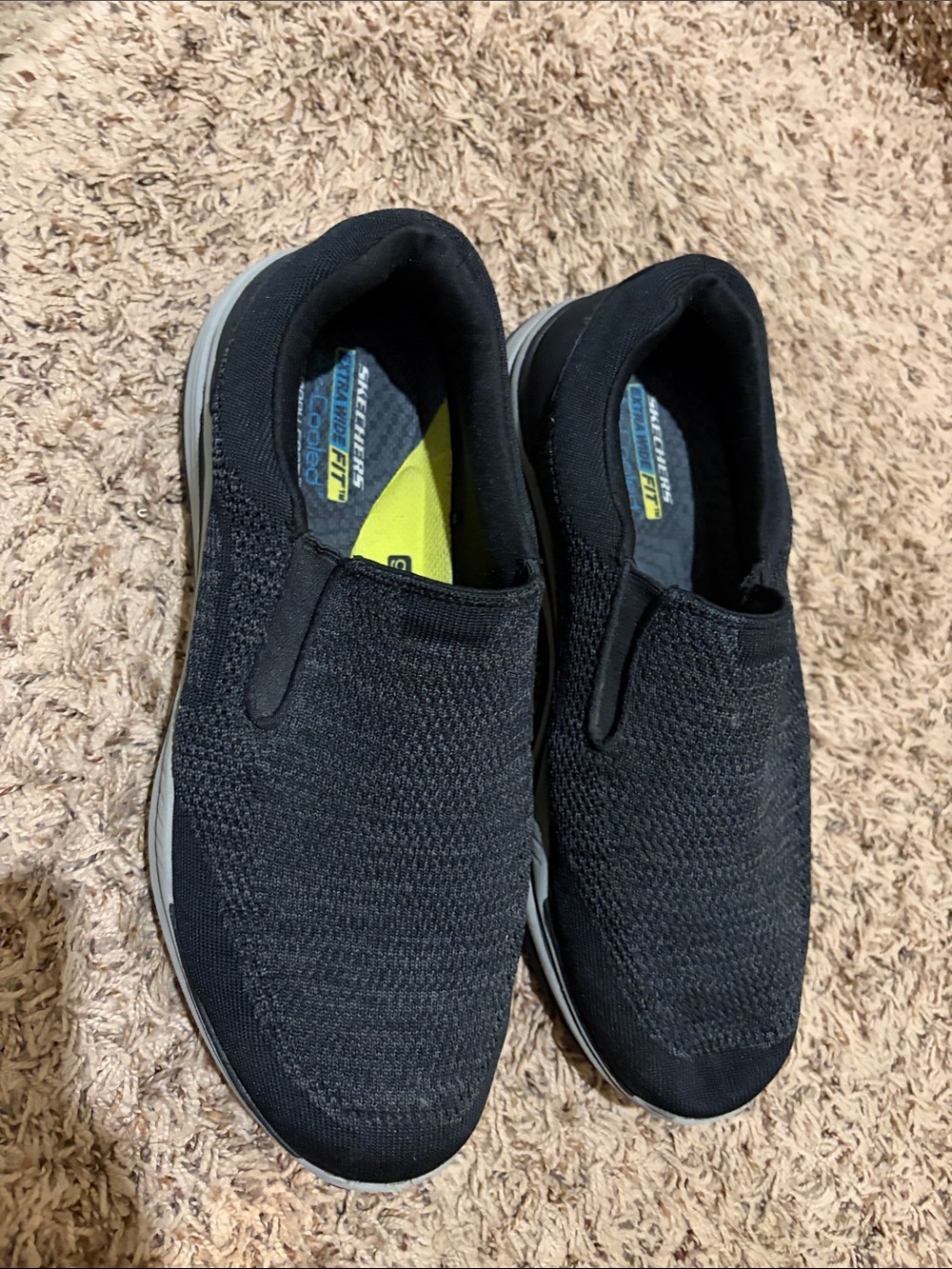 Skechers Men's Slip-On Knit Sneakers Black Gray Sole 13